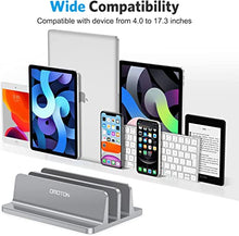 Load image into Gallery viewer, [Updated Dock Version] Vertical Laptop Stand, OMOTON Double Desktop Stand Holder with Adjustable Dock (Up to 17.3 inch), Fits All MacBook/Surface/Samsung/HP/Dell/Chrome Book (Grey)
