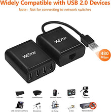 Load image into Gallery viewer, WEme USB Extender, 4-Port USB 2.0 Ethernet Extender Hub Over Cat5/ Cat5e/ Cat6 Cable Connection up to 60Meters/196FT, RJ45 Lan Extension with Power Adapter for Logitech Webcam, Camera, Speakerphone
