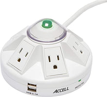 Load image into Gallery viewer, Accell Powramid USB Surge Protector - 2 USB Charging Ports (2.1A), 6 Outlets, 6-Foot Cord, 1080 Joules, UL Listed - White Grounded Extension Cord Power Strip, Model:D080B-014K
