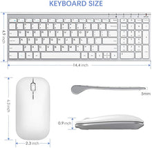 Load image into Gallery viewer, Wireless Keyboard Mouse, Seenda Ultra Thin Small Rechargeable Keyboard and Mouse Set with Number Pad, Aluminum Wireless Keyboard for Windows Laptop Computer, Silver White
