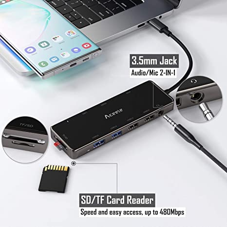  USB C HUB, USB C Adapter 11 in 1 Dongle with 4K HDMI, VGA, Type  C PD, USB3.0, RJ45 Ethernet, SD/TF Card Reader, 3.5mm AUX, Docking Station  Compatible : Electronics