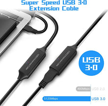 Load image into Gallery viewer, RSHTECH USB 3.0 Active Extension Cable 32 Feet with 5V 2A Power Adapter, USB 3.0 Extender Male to Female Cord with Built-in Signal Booster Chips for Xbox, PS4, USB Printer, Mouse, Keyboard, etc
