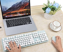 Load image into Gallery viewer, UBOTIE Colorful Computer Wireless Keyboard Mouse Combos, Typewriter Flexible Keys Office Full-Sized Keyboard, 2.4GHz Dropout-Free Connection and Optical Mouse (Green-White)
