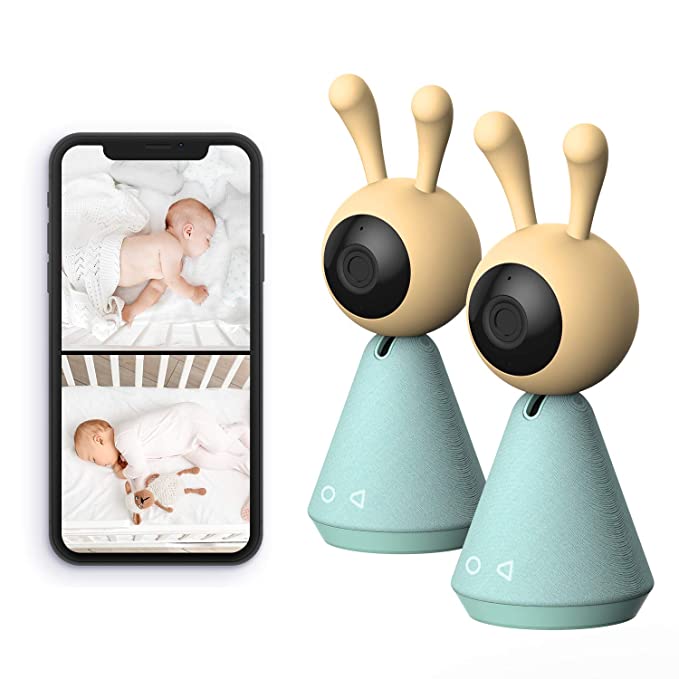 Kami Baby Monitor with 2 Cameras Audio Video Smart, WiFi Smartphone Kami Home app, Night Vision, Night Light, Temperature/Humidity/Crying Detection, 2-Way Audio Works with Alexa Twin 2 Pack