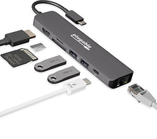 Load image into Gallery viewer, Plugable 7-in-1 USB C Hub Multiport Adapter with Ethernet - Compatible with Mac, Windows, Chromebook, Dell XPS and Thunderbolt 3 (87W Charging, Gigabit Ethernet, 4K HDMI, 2X USB, SD/microSD)
