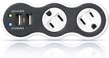 Load image into Gallery viewer, 360 Electrical 36053-2CA6ES-R2 Mini Surge Protector, 2-Outlet + 2-USB, White and Gray
