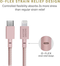 Load image into Gallery viewer, Native Union Belt Cable XL - 10ft Ultra-Strong Reinforced Durable USB-C to Lightning [MFi Certified] Charging Cable with Leather Strap Compatible with iPhone/iPad (Rose)
