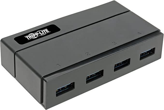 Tripp Lite 4 Port Powered USB Hub, USB 3.0 Hub, USB-A Ports, 2.4A, Black (U360-004-2F)