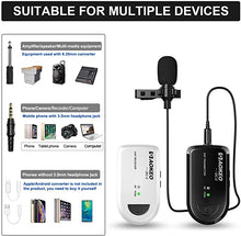 Load image into Gallery viewer, Wireless Lavalier Lapel Microphone, 65-130ft Range, Plug?Play, UHF Rechargeable Transmitter Receiver Condenser Wireless Mic System, for iPhone, Camera, Smartphone, YouTube
