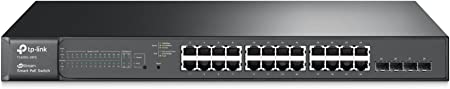 TP-Link 24 Port gigabit PoE switch | 24 PoE+ Port @192W, w/ 4 SFP Slots | Smart Managed | Limited Lifetime Protection | Support L2/L3/L4 QoS, IGMP and LAG | IPv6 and Static Routing (T1600G-28PS)