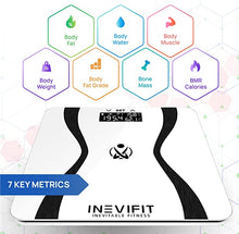 Load image into Gallery viewer, INEVIFIT Body-Analyzer Scale, Highly Accurate Digital Bathroom Body Composition Analyzer, Measures Weight, Body Fat, Water, Muscle &amp; Bone Mass for 10 Users. Includes Batteries
