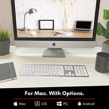 Load image into Gallery viewer, Macally Wireless Bluetooth Keyboard with Numeric Keypad - Multi Device Keyboard for Mac Pro/Mini, Apple iMac, MacBook, Laptop, Computer Windows PC. Android, Smartphones, Tablets (Aluminum Silver)
