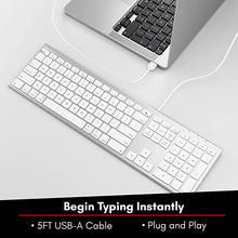 Load image into Gallery viewer, Macally Ultra Slim USB Wired Computer Keyboard - Works as Windows or Mac Wired Keyboard - Full Size Keyboard with 20 Apple Shortcut Keys - Mac Keyboard with Number Pad - Silver Aluminum Finish
