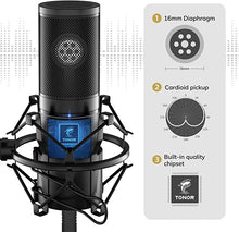 Load image into Gallery viewer, TONOR USB Microphone Kit, Streaming Podcast PC Cardioid Condenser Computer Mic for Gaming, YouTube Video, Recording Music, Voice Over, Studio Mic Bundle with Adjustment Arm Stand(Q9)
