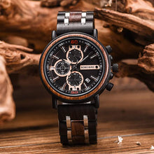 Load image into Gallery viewer, BOBO BIRD S18-1 Mens Wood Watch Stylish Wooden Stainless Steel Combined Chronograph with Luminous Pointers Fashion Timepiece for Men
