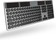 Load image into Gallery viewer, Macally Bluetooth Wireless Solar Keyboard for Mac (Upgraded) - Rechargeable via Any Light Source or Wire - Mac Bluetooth Keyboard with 21 Apple Shortcuts and 110 Keys - Connect 3 Devices - Space Gray
