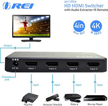 Load image into Gallery viewer, Orei Ultra HD HDMI 4 x 1 Switcher 18G Audio Extractor IR Remote - Supports Upto 4K @ 60Hz - (4 Input, 1 Output) Switch, Hub, Port for Cable, HD TV, Laptop, MacBook &amp; More (UHD-401)
