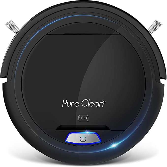 Pure Clean Robot Vacuum Cleaner - Upgraded Lithium Battery 90 Min Run Time - Automatic Bot Self Detects Stairs Pet Hair Allergies Friendly Robotic Home Cleaning for Carpet Hardwood Floor - PUCRC26B V2