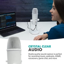 Load image into Gallery viewer, Movo UM700W White Desktop USB Microphone for Computer - Studio Mic with 4 Pickup Patterns - USB Gaming Microphone for PC, Mac, and Android - Best Microphone for Podcast Recording and Streaming Setup
