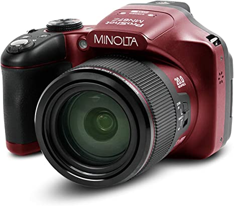 Minolta Pro Shot 20 Mega Pixel HD Digital Camera with 67x Optical Zoom, Full 1080p HD Video & 16GB SD Card (Red)