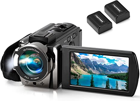 Video Camera Camcorder kimire Digital Camera Recorder Full HD 1080P 15FPS 24MP 3.0 Inch 270 Degree Rotation LCD 16X Digital Zoom Camcorder Camera with 2 Batteries(Black)