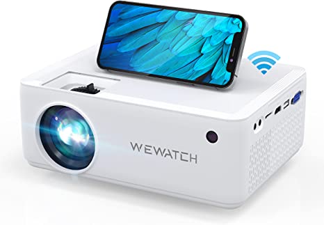 WEWATCH V10 100 ANSI Lumens 5500L LED Portable Projector, Native 1024 X 600 Full HD 1080P Supported HDMI USB Mini Outdoor Movie Projector, Home Theatre Media Player WiFi Projector with Remote Control
