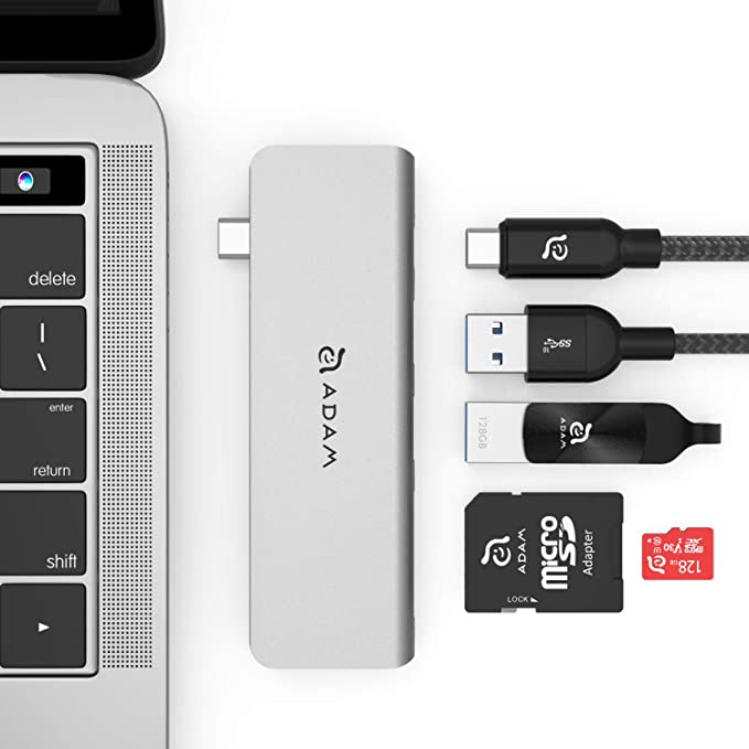 ADAM ELEMENTS CASA Hub 5E - Universal 5-in1 Card Reader USB-C Hub - SD + MicroSD High Speed Writes and Reads, Fast Charging 60W USB-C PD 3.0, Ultimate 3.1 USB Data Transfer - Grey