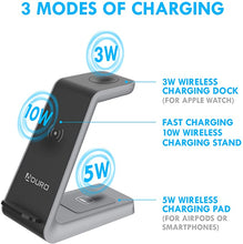 Load image into Gallery viewer, Aduro PowerUp Trinity Pro 3 in 1 Wireless Charging Station for Apple Products Qi Fast Charging Dock for iWatch, Apple Airpods/Airpod Pro, iPhone 12/12 Pro/SE/11/11 Pro Max/XR/XS Max/XS/X/8/8P Black
