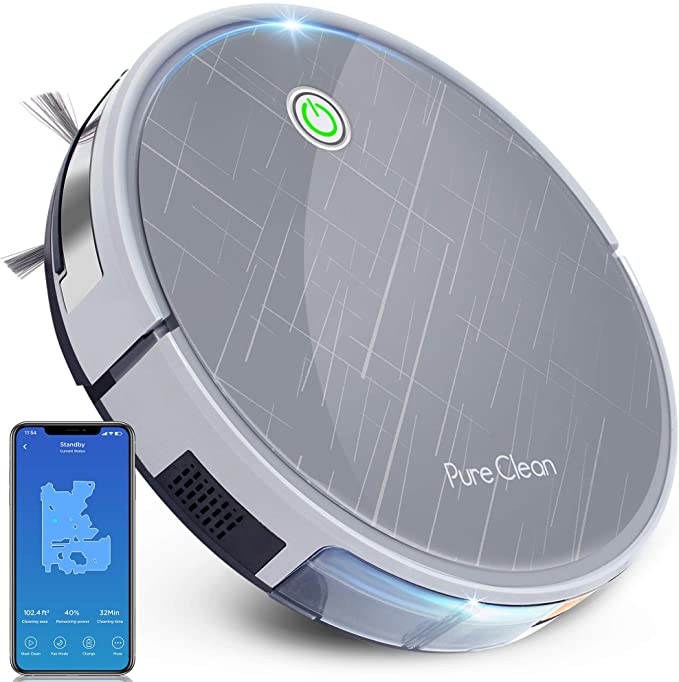 PureClean Robotic Vacuum Cleaner - 2700Pa Suction - WiFi Mobile App and Gyroscope Mapping - Ultra Thin 3.0” Height - Rotating and Squeegee Cleans Carpets Smart Cleaner-2700Pa Hardwood Floor-PUCRC660