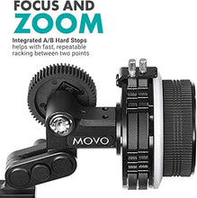 Load image into Gallery viewer, Movo F2X Precision Follow Focus System with Hard Stops and 65mm, 75mm, 85mm Adjustable Gear Rings
