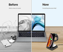 Load image into Gallery viewer, Intoval Wireless Charging Station, 3 in 1 Charger for Apple iPhone/iWatch/Airpods,iPhone 13,12,11 (Pro, Pro Max)/XS/XR/XS/X/8(Plus),iWatch 7/6/SE/5/4/3/2,Airpods Pro/3gen (A3,Black)

