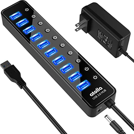 Powered USB 3.0 Hub, atolla 10 Ports USB Data Hub Splitter with Individual ON/Off Switches and 12V/2.5A Power Adapter USB Extension for Mouse, Keyboard, Hard Drive or More USB Devices