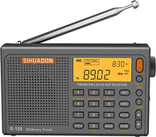 Load image into Gallery viewer, SIHUADON R108 Shortwave AM FM Radio LW MW AIR Band DSP Full Band Portable Radio Battery Operated with Sleep Timer Alarm Clock 500 Memories preset Stations Good for Family by RADIWOW (Grey)
