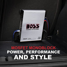 Load image into Gallery viewer, BOSS Audio Systems R1100M-S Riot Series Car Audio Subwoofer Amplifier - 1100 High Output, Monoblock, Class A/B, 2/4 Ohm Stable, Low/High Level Inputs, Low Pass Crossover, Mosfet, Hook Up to Stereo
