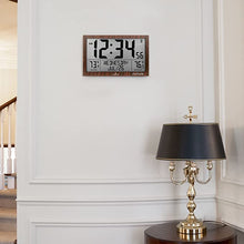 Load image into Gallery viewer, MARATHON Slim Jumbo Atomic Full Calendar Wall Clock with Indoor/Outdoor Temperature. Extra Large 4.5 Inch Digits. Comes with External Probe for Refrigerators (Wood Tone)
