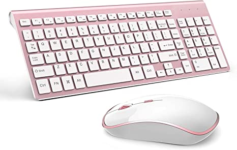 Wireless Keyboard Mouse Combo, J JOYACCESS 2.4G USB Compact and Slim Wireless Keyboard and Mouse Combo for PC, Laptop,Tablet,Computer Windows-Rose Gold