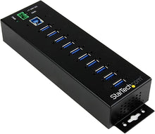 Load image into Gallery viewer, StarTech.com 10 Port USB Hub with Power Adapter - Surge Protection - Metal Industrial USB 3.0 Data Transfer Hub - Din Rail, Wall or Desk Mountable - High Speed USB 3.1 Gen 1 5Gbps Hub (HB30A10AME)
