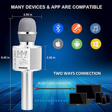 Load image into Gallery viewer, BONAOK Wireless Bluetooth Karaoke Microphone,3-in-1 Portable Handheld Karaoke Mic Speaker Machine Home Party Birthday for All Smartphones PC(Q37 Silver)
