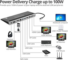 Load image into Gallery viewer, SIIG USB C MST Triple Monitor Docking Station for Windows Thunderbolt 3 Compatible [Single 4k, Dual 1080p, Triple 720p] 100W PD - HDMI/VGA/DP, Gigabit Ethernet, SD/TF, USB 3.0 and Audio JU-DK0E11-S1
