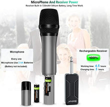 Load image into Gallery viewer, Bietrun Wireless Microphone, 160 ft Range, UHF Metal Dual Handheld Dynamic Mic Karaoke System with Rechargeable Receiver, 1/4‘’?1/8‘’Output, for Amplifier, PA System, Party Singing, Karaoke, Church
