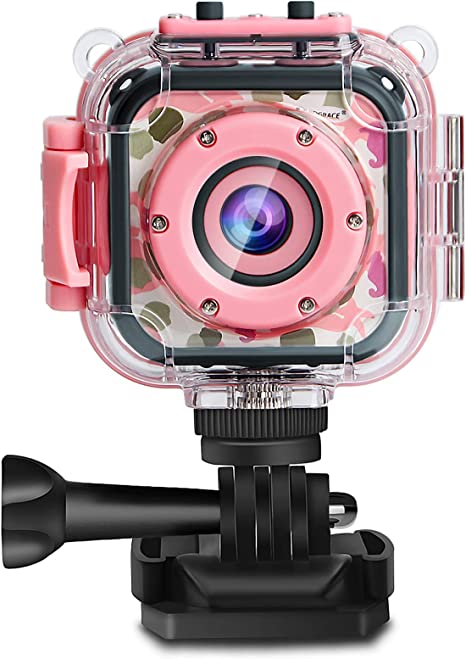PROGRACE Children Kids Camera Waterproof Digital Video Camera HD Underwater Camera for Kids 1080P Camcorder DV Toddler Camera for Girls Birthday Learn Camera Toy 1.77'' LCD Screen (Pink)