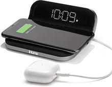 Load image into Gallery viewer, iHome iW18 Compact Digital Alarm Clock with USB and Qi Wireless Charging for iPhone 13, 13 Pro ,13 Mini 12,11, XR, XS, X, 8, Galaxy S20, Z Flip, Fold, S10, S9, S8, Note 10, 9 and More (Black)
