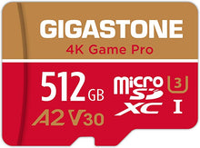 Load image into Gallery viewer, [5-Yrs Free Data Recovery] Gigastone 512GB Micro SD Card, 4K Game Pro, MicroSDXC Memory Card for Nintendo-Switch, GoPro, Action Camera, DJI, UHD Video, R/W up to 100/60 MB/s, UHS-I U3 A2 V30 C10
