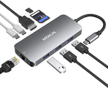 Load image into Gallery viewer, USB C Adapters for MacBook Pro/Air,Mac Dongle with 3 USB Port,USB C to HDMI, USB C to RJ45 Ethernet,MOKiN 9 in 1 USB C to HDMI Adapter,100W Pd Charging, USB C to SD/TF Card Reader USB C Hub
