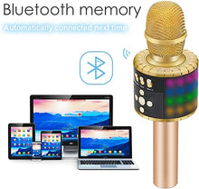 Load image into Gallery viewer, BONAOK Wireless Bluetooth Karaoke Microphone with Controllable LED Lights, Portable Handheld Karaoke Speaker Machine Birthday Home Party for All Smartphone(Q78 Gold)
