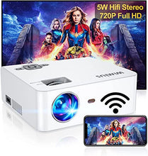 Load image into Gallery viewer, Mini WiFi Projector, Full HD 1080P Enhanced Outdoor Wireless Video Movie Projector, 300&quot; Display &amp; Zoom Phone Projector for Home Theater, Compatible with TV Stick iOS Android PC PS4 HDMI USB
