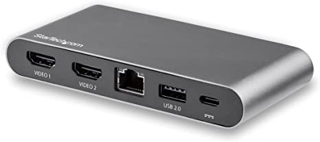StarTech.com USB C Dock - 4K Dual Monitor HDMI Display - Mini Laptop Docking Station - 100W Power Delivery Passthrough - GbE, 2-Port USB-A Hub - USB Type-C Multiport Adapter - 3.3' Cable (DK30C2HAGPD)