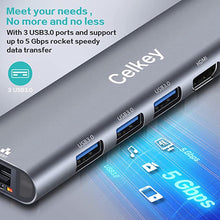 Load image into Gallery viewer, USB C Hub Multiport Adapter Celkey 6 in 1 USB-C Hub with 4K HDMI,1Gbps Ethernet,100W PD Charging, 3 USB 3.0 Port Portable for MacBook Pro/Air,Chrome Book,iPad Pro, XPS and More Type C Devices
