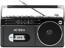 Load image into Gallery viewer, Victrola Mini Bluetooth Boombox with Cassette Player, Recorder and Am/FM Radio, Grey
