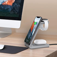 Load image into Gallery viewer, Aduro PowerUp Trinity Pro 3 in 1 Wireless Charging Station for Apple Products Qi Fast Charging Dock for iWatch, Apple Airpods/Airpod Pro, iPhone 12/12 Pro/SE/11/11 Pro Max/XR/XS Max/XS/X/8/8P Black
